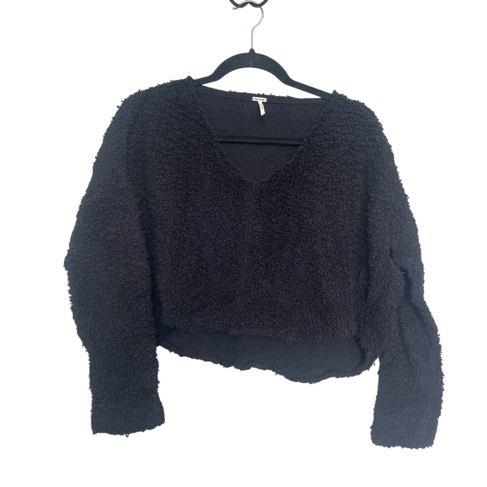 *** LISTING IS SOLD *** Free People Black Fuzzy V-Neck Sweater